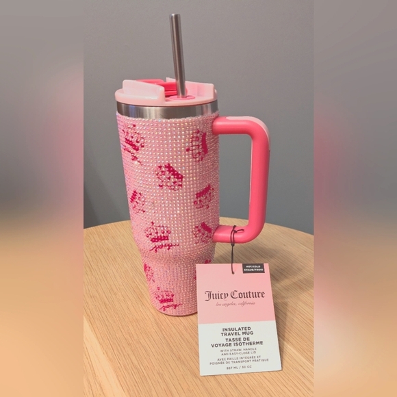 NWT Juicy Couture Glam Sparkly Rhinestone Insulated Hot/Cold Travel Mug/Tumbler - Picture 9 of 13